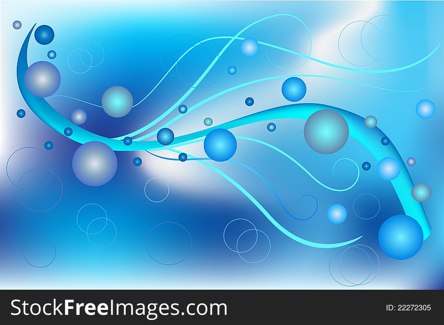 Abstract blue background width lines spheres and circles. Abstract blue background width lines spheres and circles