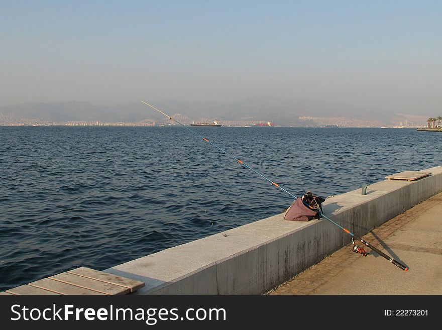 Fishing rod on the seafront of Izmir. Fishing rod on the seafront of Izmir