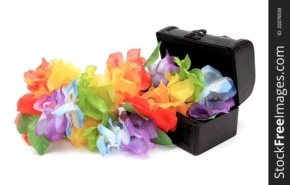 Little leather box with colorful flowers in it. Little leather box with colorful flowers in it