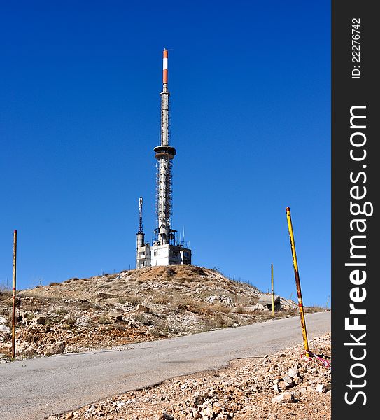 An old tv, radio broadcasting station antenna for a lebanese tv. An old tv, radio broadcasting station antenna for a lebanese tv