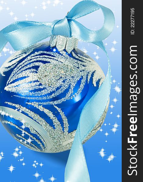 Blue Christmas ball with ribbon. Blue Christmas ball with ribbon