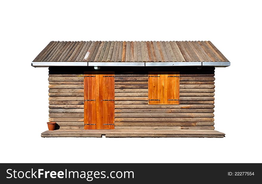 A wooden cottage isolated on a white background. A wooden cottage isolated on a white background