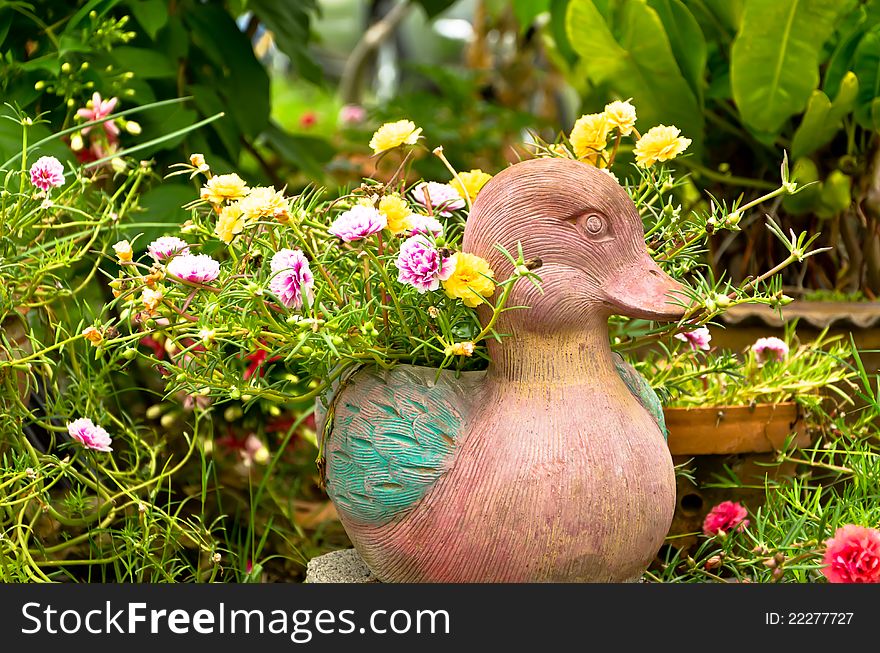 A duck clay pot ,hardened clay of earthenware for garden decoration