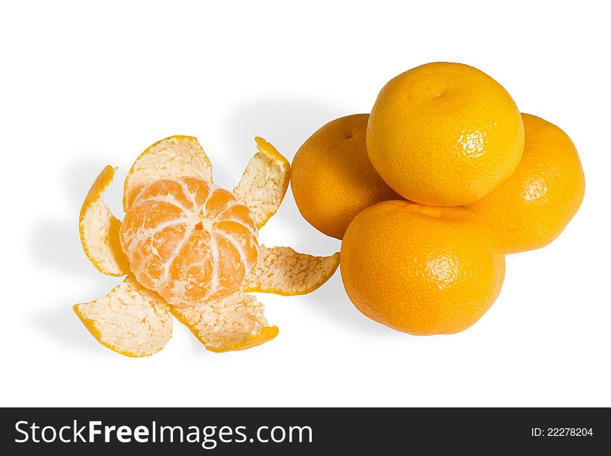 Some tangerines on white background