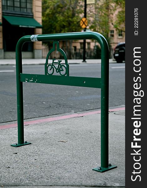 Vintage bike rack in historical downtown in Old Folsom CA, Main Street. Vintage bike rack in historical downtown in Old Folsom CA, Main Street