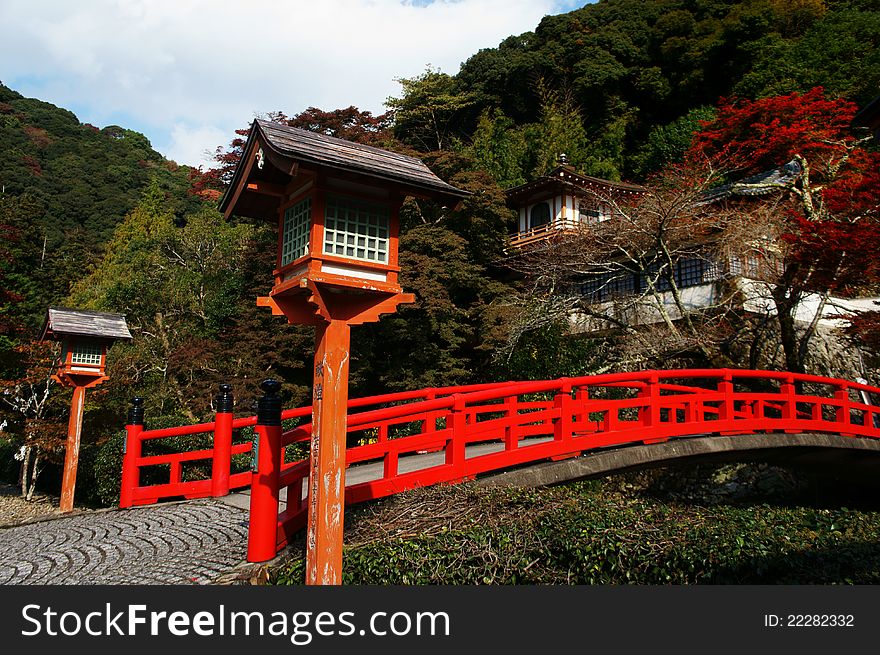 Japanese Bridge at Minoo Park, Osaka in autumn