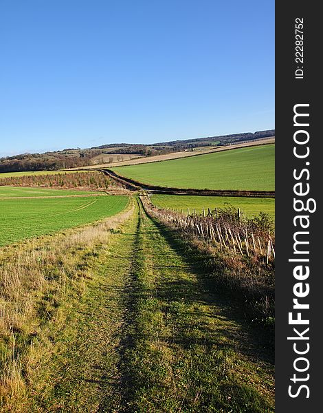 An English Rural Landscape with track through a field in the Chiltern Hills. An English Rural Landscape with track through a field in the Chiltern Hills