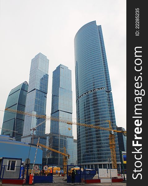 Building of skyscrapers in Moscow of city