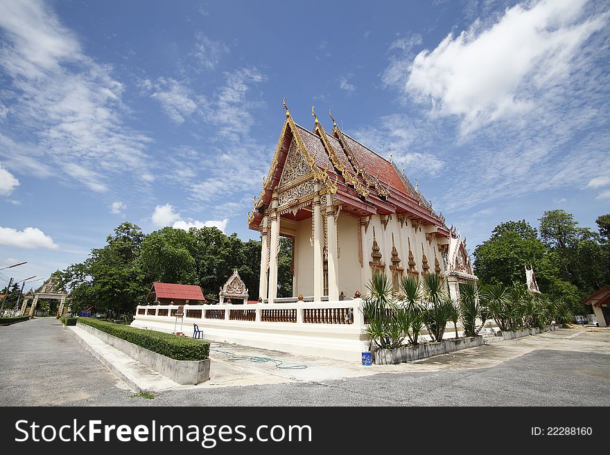 Thai temple and nice blue sky  in Thailand.