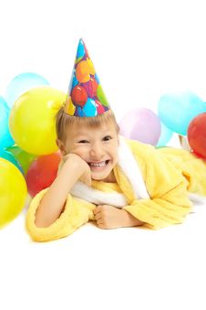 Little Boy In Dressing Gown Celebrates Birthday Stock Photos Little Boy In Dressing Gown Celebrates Birthday Stock Photos