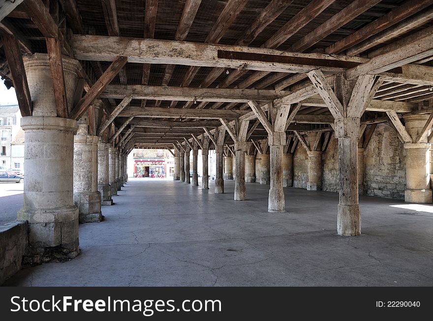 This ancient covered wooden market is in northern france. This ancient covered wooden market is in northern france