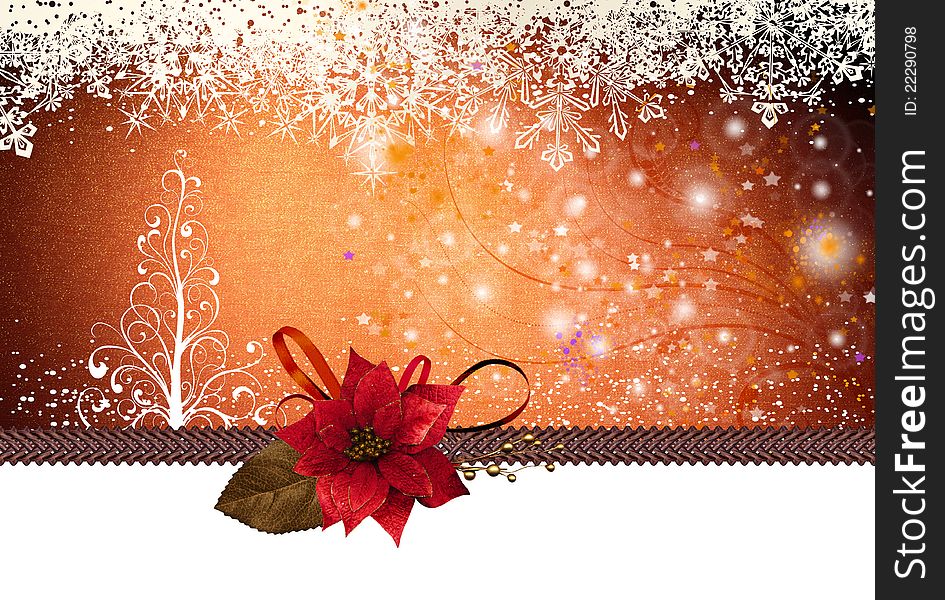 Christmas card with snowflakes, glitter, ribbon, flower. Christmas card with snowflakes, glitter, ribbon, flower