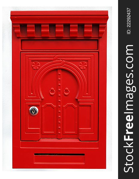 Red metal mailbox isolated on white background. Red metal mailbox isolated on white background