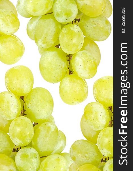 Several clusters of white grapes on a white background. Several clusters of white grapes on a white background