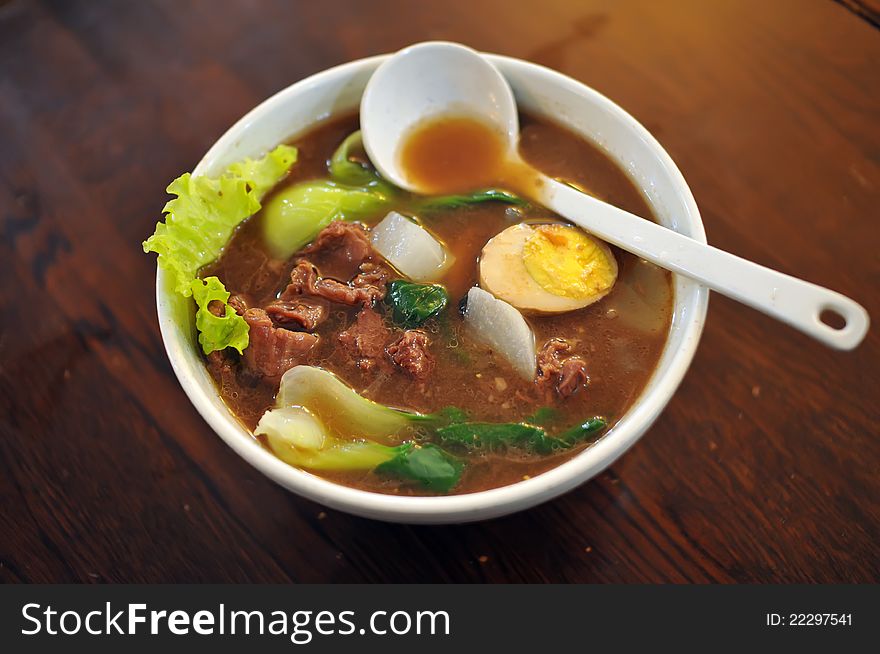 Beef noodles with egg and vegetables. Beef noodles with egg and vegetables