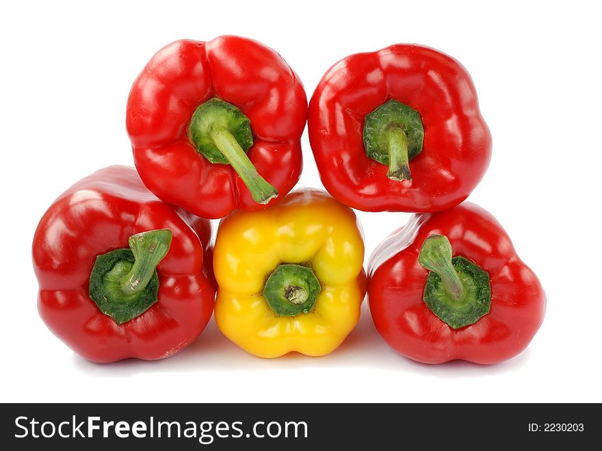 Five peppers on white background. Five peppers on white background