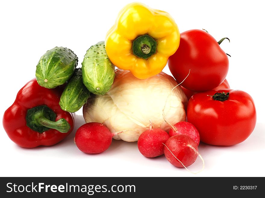 Tomato, cucumber, cabbage, pepper, radish. Tomato, cucumber, cabbage, pepper, radish