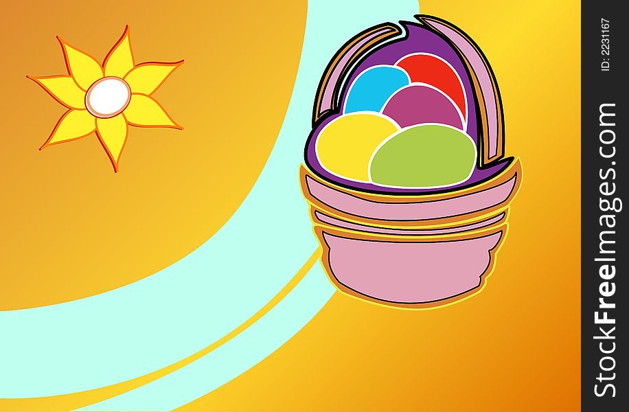 Easter basket filled with colorful chocolate eggs. Easter basket filled with colorful chocolate eggs