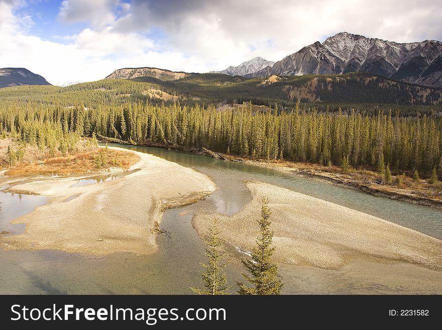 The bow river valley in Banff park Alberta. The bow river valley in Banff park Alberta
