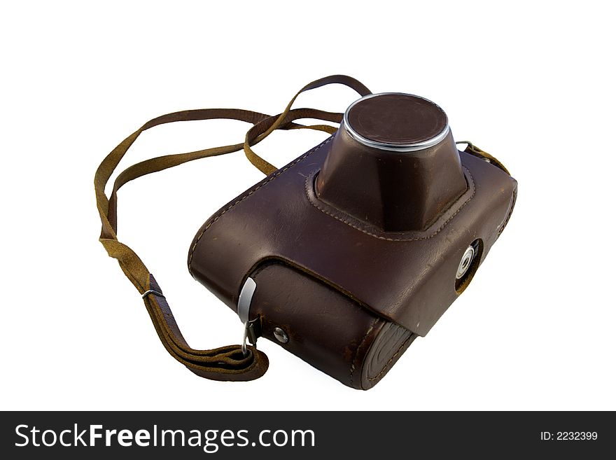 Old film camera in leather case. Old film camera in leather case