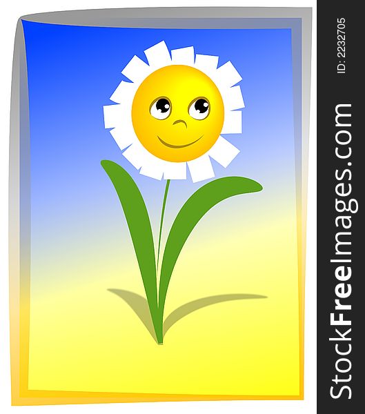 Flower camomile with sun, retro style.