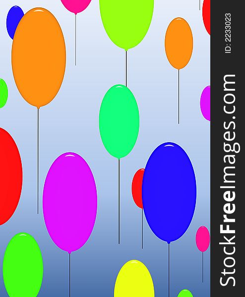 Illustration of lots of coloured balloons over a gradient blue background