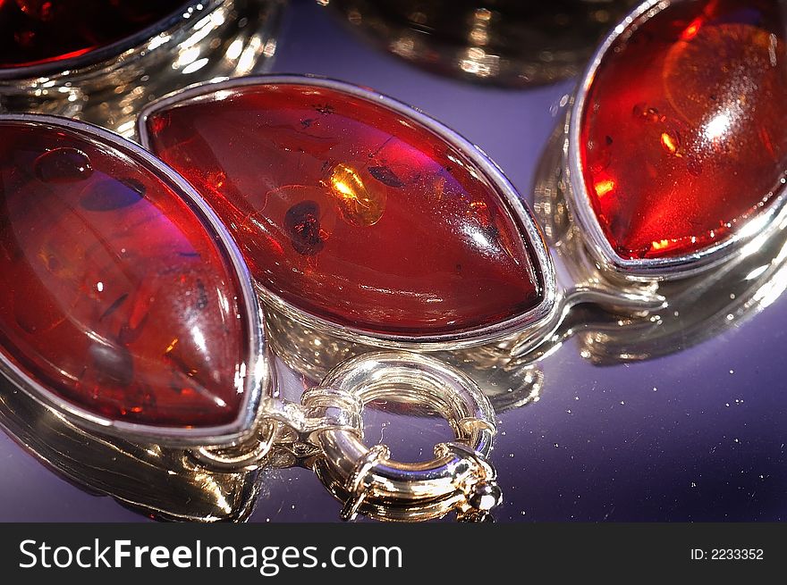 An amber bracelet in water from Poland close up