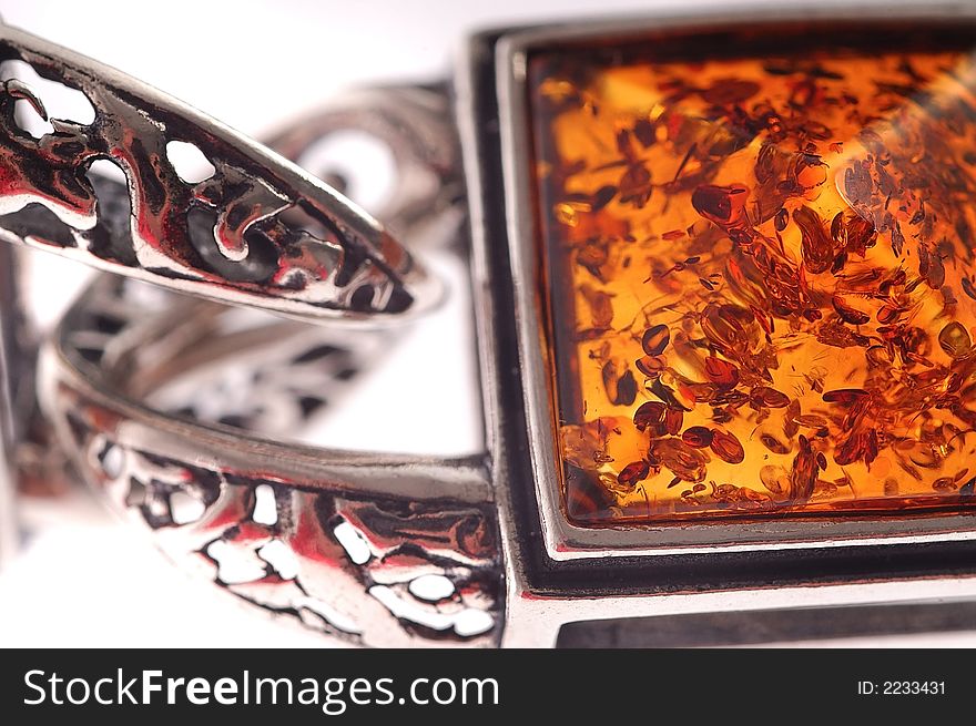 An amber bracelet from Poland on white background. An amber bracelet from Poland on white background