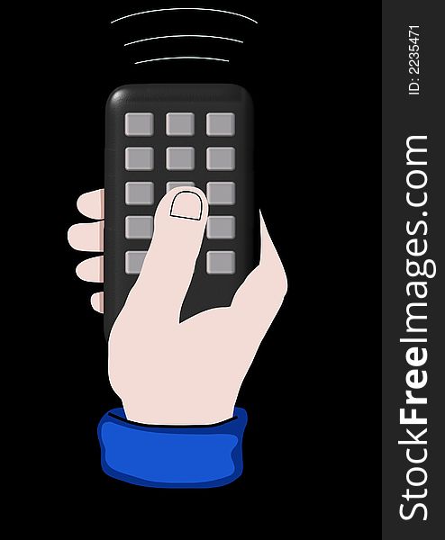 Illustration of a hand holding a remote control