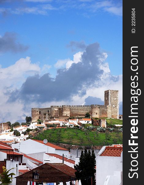 Panoramic of the portel village  with its castle historic borough at the south as of portugal