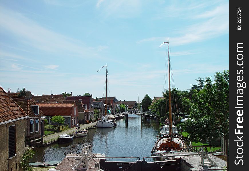 Canal of Hindeloopen in Netherlands