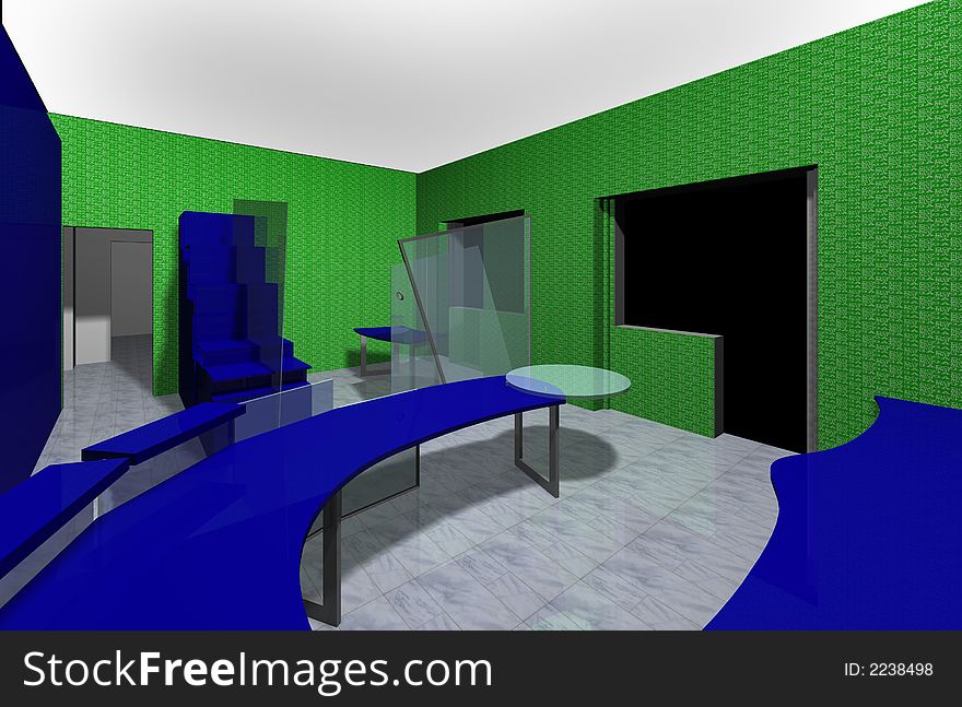 Interior design. 3D rendering of an office space