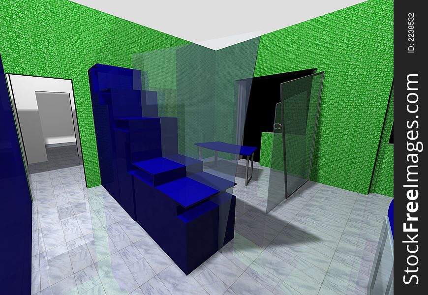 Interior design. 3D rendering of an office space