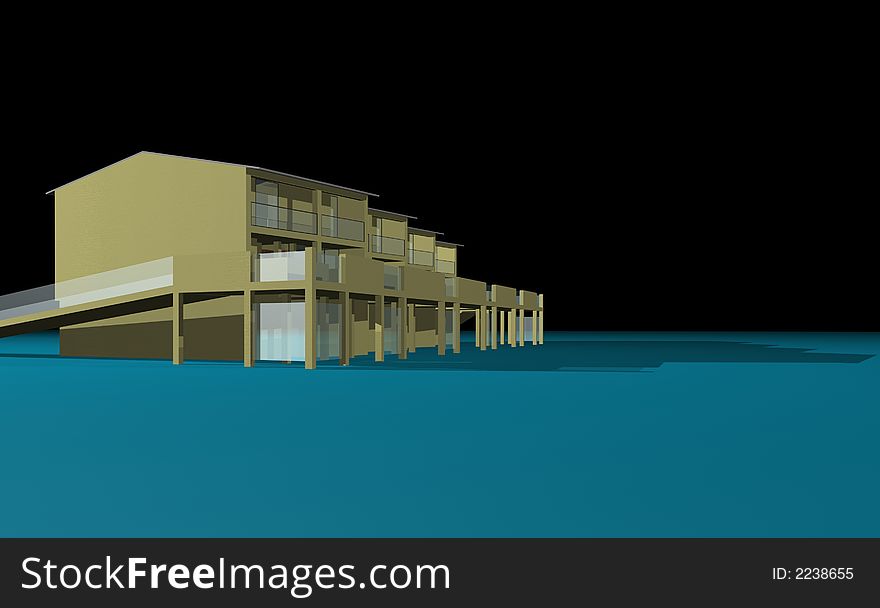 3D drawing of a residential house. 3D drawing of a residential house