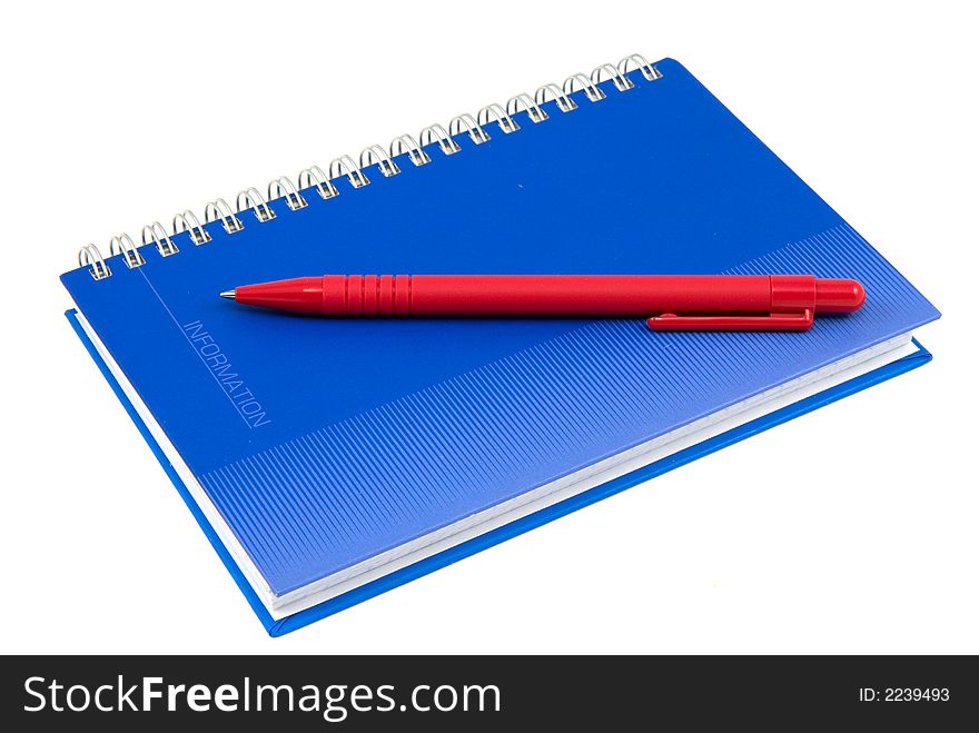 Notebook and pen, isolated on white