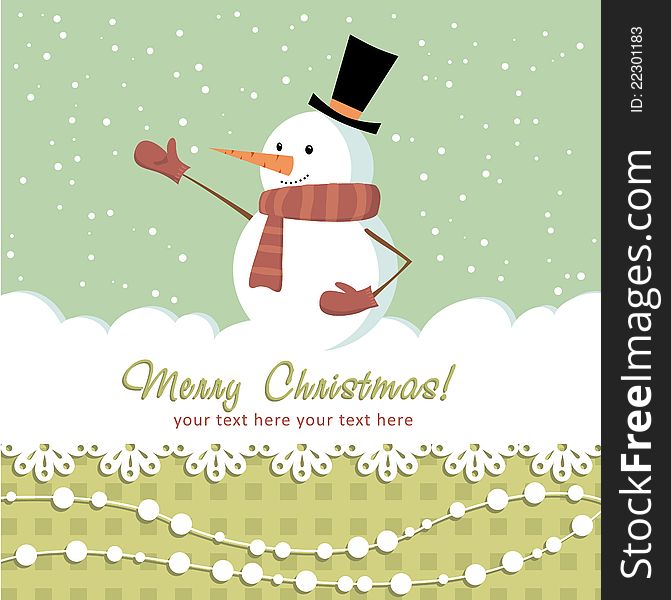 Ornate Christmas Card With Snowman