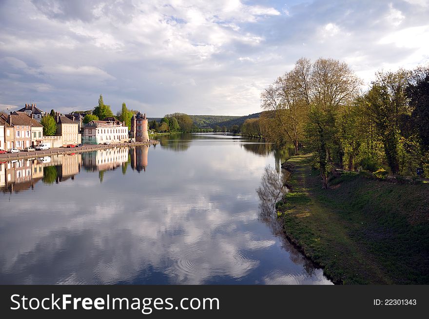 The river yonne in france at the beautiful town of villeneuve sur Yonne. The river yonne in france at the beautiful town of villeneuve sur Yonne