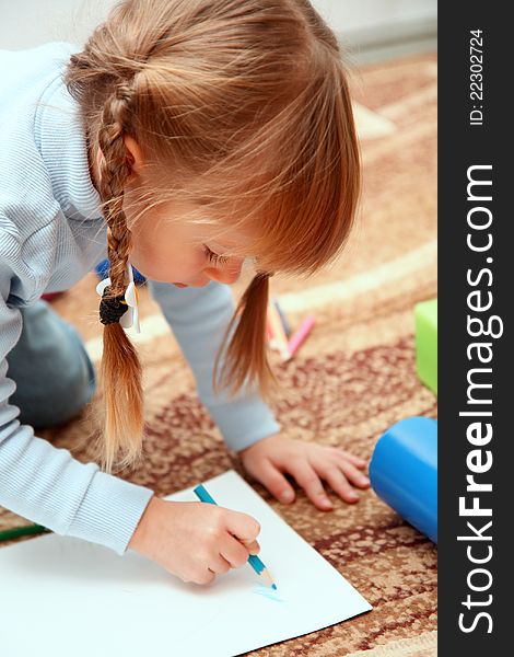 Child Draw With Colorful Crayons