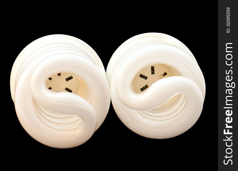 The  pair of luminescent lamps  on the black background