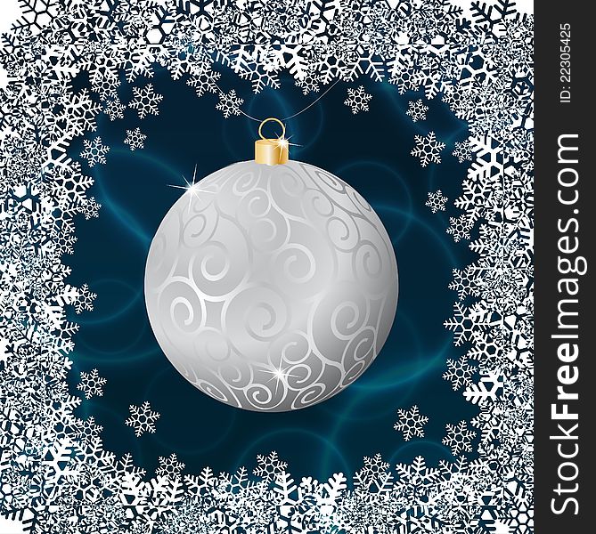 Abstract background of silver christmas ball in border of snowflakes