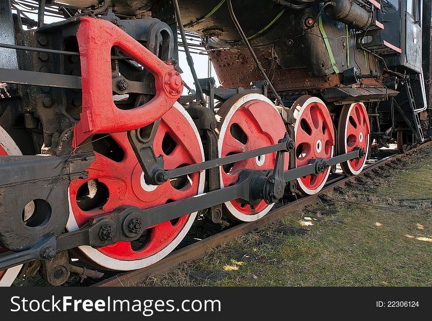 Wheels of very old steam locomotive