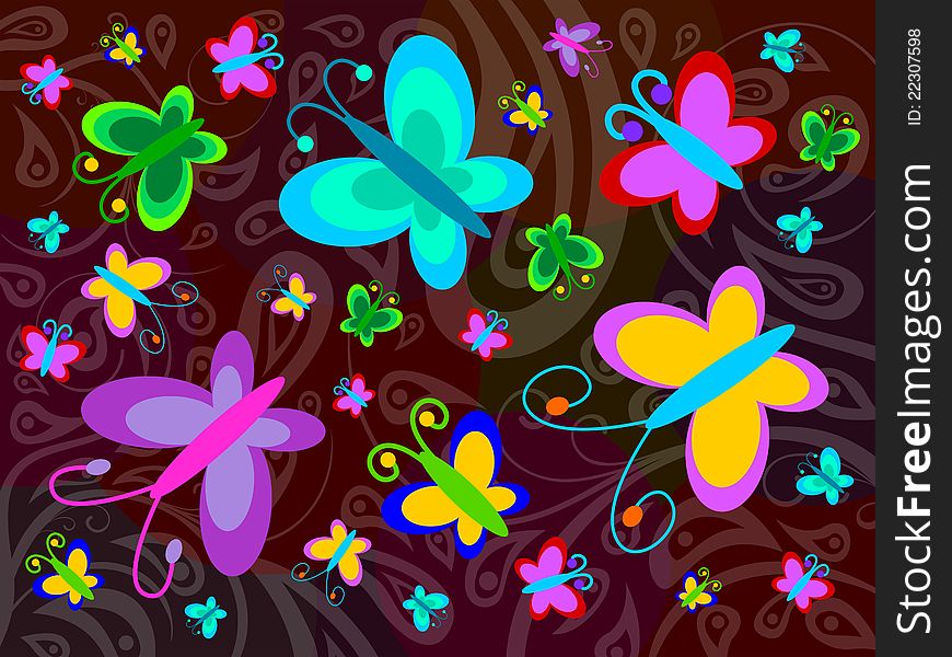 An elegant colorful background with flying butterflies. An elegant colorful background with flying butterflies