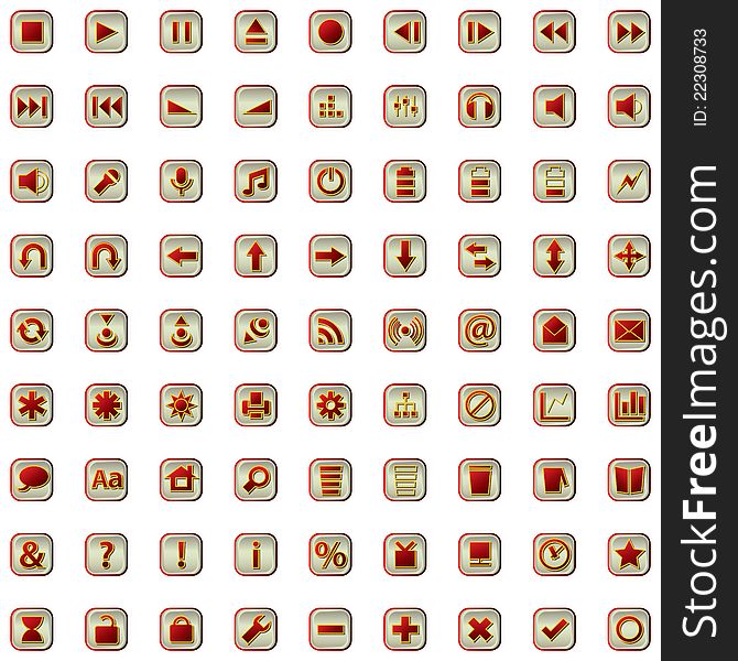 Internet and website dark red icons set isolated on white