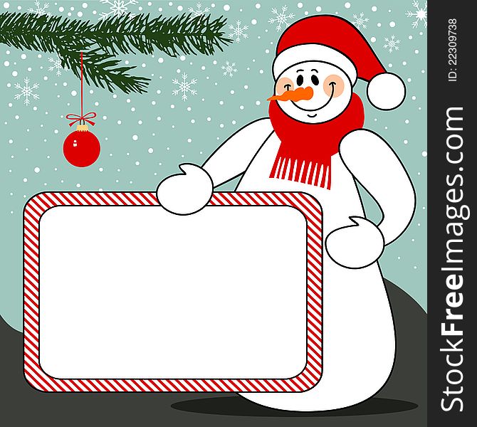 Snowman With Billboard Christmas Vector Background