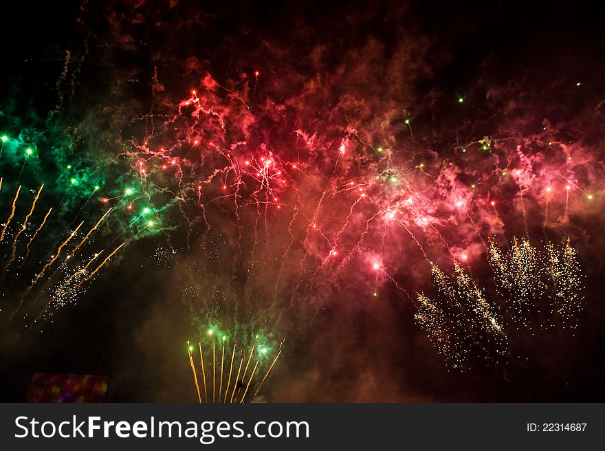 Picture a bright holiday fireworks in the night sky. Picture a bright holiday fireworks in the night sky