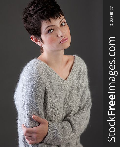 Pretty Young Woman In Soft, Fuzzy Sweater