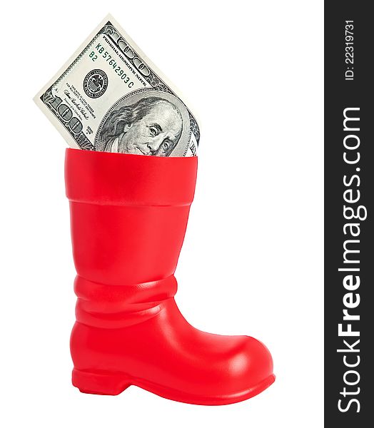 Dollars in boot on a white background. Dollars in boot on a white background