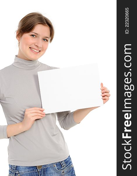 Woman Holding Empty White Board
