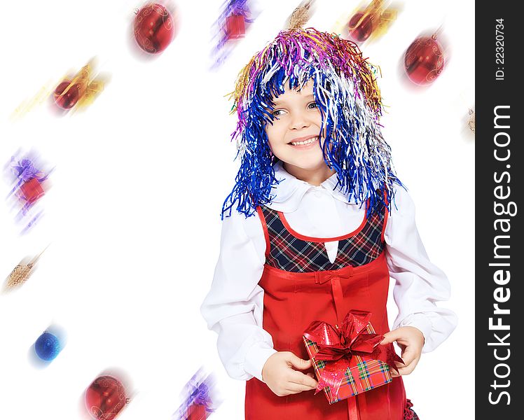 Beautiful Girl With Presents On A White Background