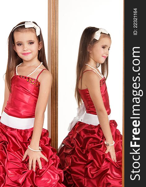 Beautiful Little Girl In Red Evening Dress